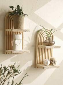 1 Pc Wooden Arched - Top Wall Shelves, Vertical Slat Design Decorative Display Shelves, Modern Home Decor For Living Room & Bedroom, Storage Shelves For Displaying Decorative Items