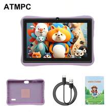 ATMPC 701A Children's Tablet,32GB ROM 2GB RAM Android 14.0 Children's Tablet, With2.4G WiFi GMS,Eye Protection Screen, Parental Control, Educational App, Dual Cameras, Shock Resistant Box, Equipped With 2 Color Anti Fall Leather Cases, Games