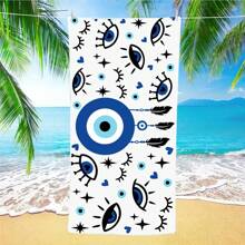 Ultrasoft Microfiber Beach Towel With Blue Eye Design - Quick Drying & Sand-Free, Great For Travel And Pool Essentials Summer Holiday Bathroom Decor Beach Essentials