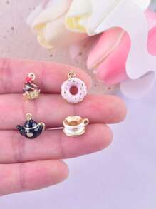 10pcs Mixed Style Cup, Teapot, Donut Shaped DIY Zinc Alloy Jewelry Pendant, Earrings, Necklace Accessories