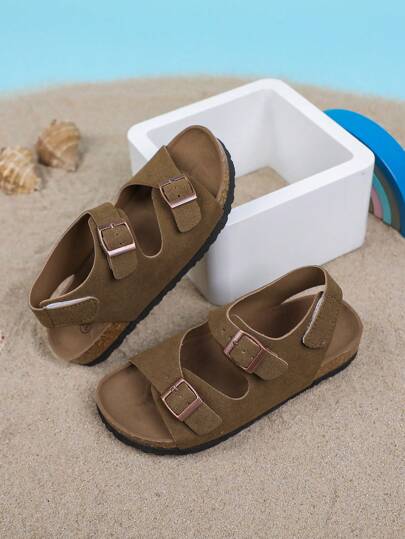 Summer New Kids Soft Cork Retro Sandals, Unisex Boys Girls Suede Open Toe Beach Shoes, Suitable For Big & Small Kids Outdoor Wear