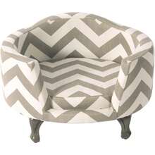 Upholstered Curved Pet Bed | Luxury Cat & Dog Beds & Furniture | Round Pet Bed Created With Stain Resistant Fabric, Light Green - Cream and Gray Stripes - View 4