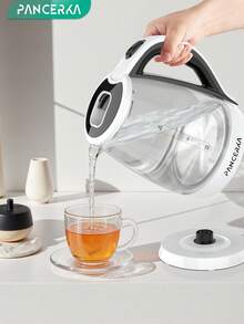 PANCERKA 1 Juego Hervidor Eléctrico de 1.8L, Hervidor de Agua Caliente de 1500W con Diseño de Boca Ancha para Limpieza Fácil, Apagado Automático y Protección contra Ebullición en Seco, Vidrio de Borosilicato - Ver 3