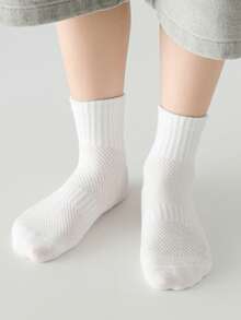 5 Pairs Children White Mesh Socks, Thin & Breathable, Simple & Versatile, Suitable For Students In Spring/Summer, Daily Wear - Multicolor - View 5