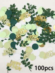 200/100/10 piezas Confeti para fiesta de cumpleaños, Confeti "Feliz cumpleaños", Confeti redondo de hojas verdes y tarjeta dorada "Feliz cumpleaños", Decoraciones de mesa para fiesta de cumpleaños, Se puede usar para decorar la mesa de fiesta de cumpleaños DIY, Crear una atmósfera alegre, Suministros para festivales y fiestas
