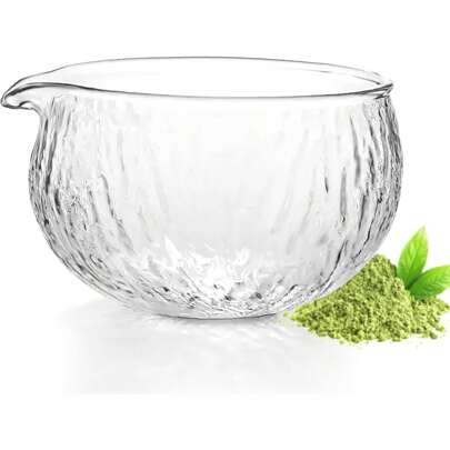 1PC Textured Glass Matcha Bowl With Pouring Spout - Handmade Japanese Style Matcha Green Tea Ceremony Chawan 400ml 13.5 Oz Big Glass Salad Porridge Juice Bowl Cup Glass Matcha Mixing Bowl, Japanese Ceremonial Matcha Chawan For Matcha Powder/Salad/Fruit/Soup/Tea Handmade Japanese Style Matcha Green Tea Ceremony Bowl, Textured Glass