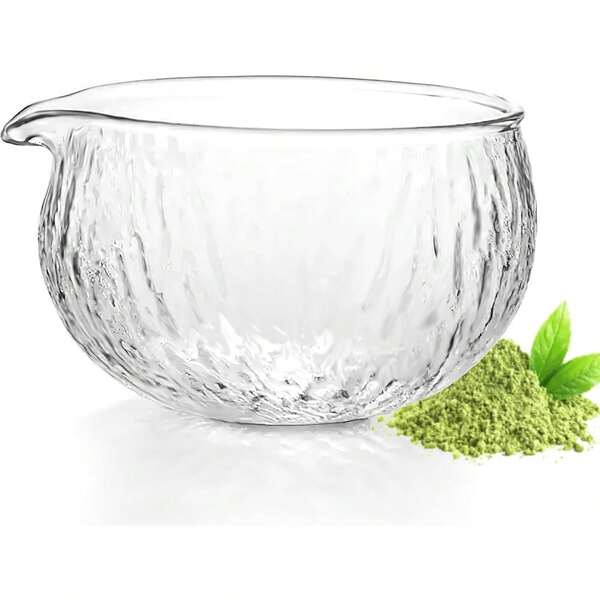 1PC Textured Glass Matcha Bowl With Pouring Spout - Handmade Japanese Style Matcha Green Tea Ceremony Chawan 400ml 13.5 Oz Big Glass Salad Porridge Juice Bowl Cup Glass Matcha Mixing Bowl, Japanese Ceremonial Matcha Chawan For Matcha Powder/Salad/Fruit/Soup/Tea Handmade Japanese Style Matcha Green Tea Ceremony Bowl, Textured Glass