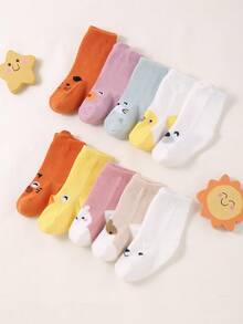5 Pairs Of Toddler Random Animal Pattern Multi-Color Mid-Tube Socks For Daily Wear And Casual Places Suitable For Babies Aged 0-3 Years Old Comfortable And Breathable Soft And Versatile Infant Socks Cute Newborn Socks Unisex - Multicolor - View 3