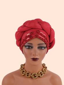 1 Piece Bronzing African Headtie Braid Turban Caps For Women Nigeria Wedding Geles Party Headgear Headpiece Auto Gele Female Head Wraps - Feather Gilded Braid - View 20