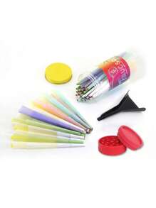 Color Canned Pre-Rolled Cone + Random Color Smoke Mill + Black Funnel Ultra-Thin Slow Burning With Tip Roll Paper Portable Tapered Roll Paper Lovers Gift Party Gift For Friends Gift Outdoor Items, Pre-Rolled Filter Paper Accessories Easy To Carry