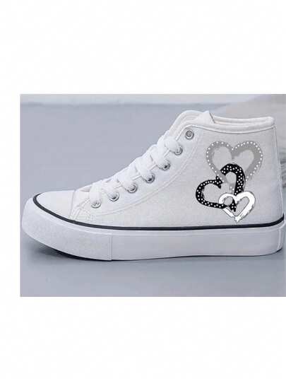 Tenis de Mujer Hombre diseño Hermoso de Corazones Casual, 22-28 mx Urbano Calidad Premium Suela Antideslizante Zapatillas de patinaje, Cordones, Parte superior de lona, Forro y plantilla de tela, Suela de goma, Ligero, Todo temporada Color Blanco Ngero