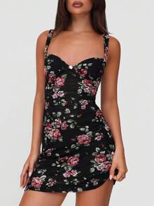 Minivestido ceñido con escote espalda descubierta y estampado de tirantes sexy - Negro - Ver 1