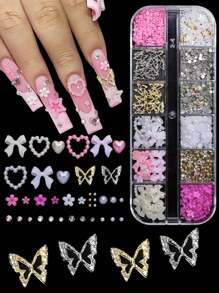 95 Stück 3D Y2K Nagel Dekoration Set mit Strass, Perle, Diamant: 20 Stück dicke Schmetterling Charms, verführerische Nagel Schleifen, Herz Charms und 3D Blumen Nägel für Y2K Nagel Dekoration Frauen Nagel Maniküre Zubehör Nagel Edelsteine