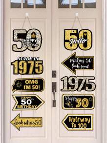 1 Set Banner de puerta para fiesta de cumpleaños 50th negro y dorado, Pancarta colgante de cumpleaños vintage 1975, Decoración de aniversario, Decoración de fondo, Decoraciones de cumpleaños 50 años, Decoraciones colgantes de puerta, Decoraciones de fondo para fotos, Artículos para fiestas