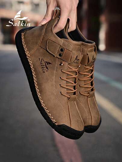 Salkin Zapatos casuales de estilo simple y con caña alta para hombres, adecuados para caminar al aire libre y conducir, botas retro, zapatos diarios de oficina para hombres, transpirables y ligeros, resistentes al desgaste y antideslizantes, modelos para las cuatro estaciones, talla grande tallas grandes de zapatos para hombres 45 46 47 48