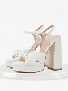 Women High Heel Sandals Open Toe Platform Chunky Heel Strappy Golden Heels Ankle Strap Buckle Slip On Dress Pumps Party Work Office Elegant Bridal Wedding Dressy Casual Outdoor Fashionable Spring Summer High Heel Sandals For Women White Heels - 白色 - 查看 2