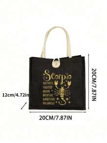 Geantă tote cu model de constelație aurie și geantă mică cu model de constelație, geantă tote neagră din in