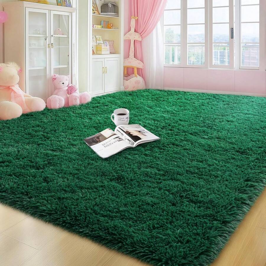 Area Rugs For Living Room, Ultra Soft Large Shag Living Room Rug Fluffy Rug Carpet For Bedroom, Plush Modern Floor Rug For Office Fuzzy Rug For Home Decor Aesthetic, Dark Green - 墨綠色 - 查看 1
