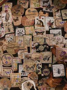 （1 盒，46 件）复古蝴蝶和植物贴纸、剪贴簿 DIY 装饰贴纸、PVC 防水贴纸、学校用品、返校