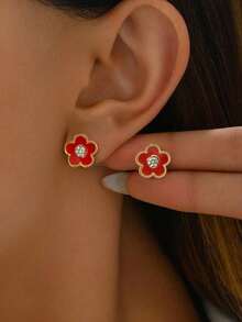 Winglove 1 Set Style Five-Leaf Flower Earrings Necklace Bracelet Jewelry Set - Fashion Lucky Flower Jewelry Set Suitable For Daily Wear Christmas New Year Valentine's Day Holiday Gift - Yellow Gold - View 8