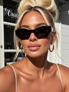 1/3/4副男女通用韩版时尚黑色猫眼多边形百搭太阳镜，适合优雅着装、旅行、运动、驾驶、节日、海滩、音乐节、郊游、夏季配饰、度假、家庭出游、高尔夫、徒步旅行、街头风格、运动、派对、户外活动、假日 - 彩色 - 查看 11