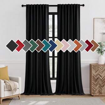 1 件/2 件带杆遮光窗帘，多尺寸捏褶窗帘，适用于厨房、客厅、餐厅、书房、儿童房，休闲简约的家居装饰遮光窗帘