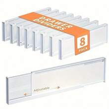 8pcs Adjustable Plastic Kitchen Drawer Dividers, Suitable For Cosmetics, Clothing, Bedroom, Bathroom, Fridge And Office Storage, Height 3.35 Inch, Comes With Reusable Adhesive Strips - 彩色 - 查看 8