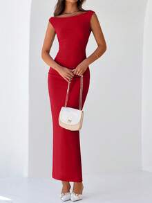 Women Elegant One Shoulder Mesh Maxi Dress Maxi Dress Summer Sleeveless Ruched Slit Back Bodycon Dress Formal Cocktail Wedding Guest Night Out Evening Valentine's Day Long Maxi Dress - Đỏ - Xem 5