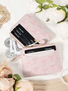 Cartera pequeña con cremallera, estilo minimalista, patrón de lazo rosa con bolsillo para monedas, billetera femenina delgada y ligera, de varios compartimentos, para tarjetas de identificación, dinero y tarjetas de crédito, regalo de aniversario, cumpleaños, para niñas, mujeres y damas, útil para útiles escolares, dormitorio y regreso a clases - Rosa - Ver 6
