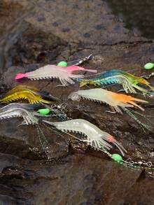 SOUGAYILANG 7pcs Soft Fishing Luminous Bionic Shrimp Lure Set With Hook Swivel Beads,Suitable For Sea Fishing And Freshwater Fishing,Fishing Soft Lure,Artificial Glow Shrimp Worm Bait,A Must-Have For Family Fishing Gear - Multicolor - View 10