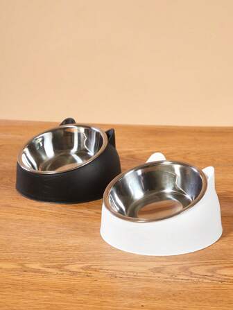 PETSIN Elevated Stainless Steel Cat Bowl With Cute Ear Stand - 2-In-1 Inclined Food & Water Dish For Neck Protection