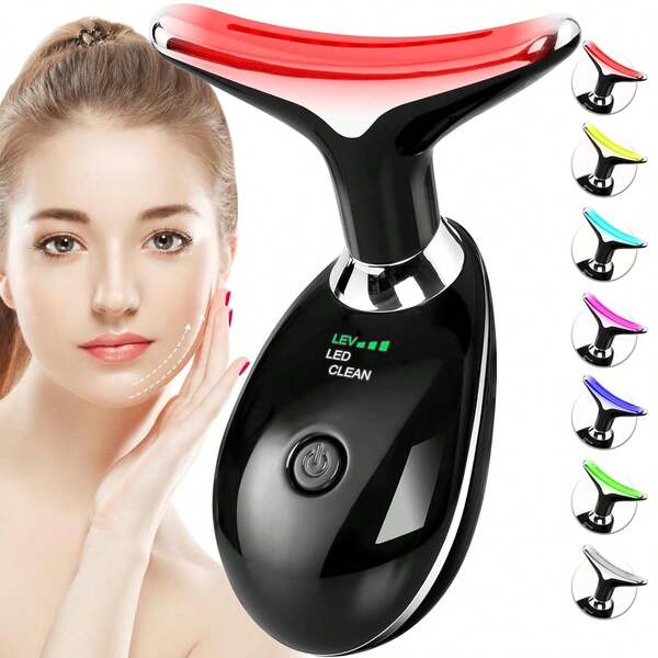 7 Color Led Face Facial  Lifting Device Neck Massager For Skin Care Routine At Home, Easy To Use
