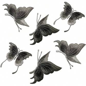 1 set (3 buc) etichete textile delicate cu fluturi brodate, autocolante decorative fără lipici pentru haine, genți, pălării