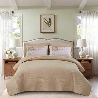 3pcs Ultrasonic Printed Bedding Set - 1 Bedspread + 2 Pillowcases, Skin-Friendly & Breathable, Soft & Cozy (1*Bedspread + 2*Pillowcases, No Comforter/Pillow Insert)