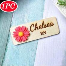 Personalizowana 3D Chryzantema Drewniana Etykieta z Nazwą Z Magnetycznym Lub Przypinanym Podkładem, Kwiat Stokrotki Pielęgniarka Nauczyciel Lekarz Etykieta z Nazwą, Pielęgniarka Odznaka