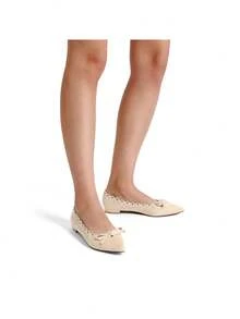 Women Point Toe Flats Low Heel Bow Knot Ballet Flats With Cut Out Grommet Details Modern Elegant Commute Wedding Ladies Flat Shoes - 杏色 - 查看 8