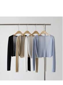 1 pièce 2025 Nouvelle étole légère d'été, cache-maillot pour femmes. Couleur unie, tricot, manches chauve-souris, décoration, protection solaire, coupe-vent, pull polyvalent décontracté. Convient pour le bureau, les voyages extérieurs [Taille suggérée : 150 cm-160 cm, Poids : 42,5 kg-55 kg]