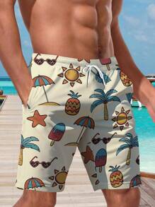 Pantalones cortos de playa informales estampados en 3D con flores hawaianas para hombres de talla grande - Secado rápido, cintura con cordón, perfectos para salidas de verano