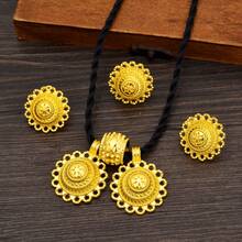 Dubai African Women's Exquisite Golden Color 3Pcs Jewelry Set - Flower Design Pendant, Ring And Earrings, Traditional Bridal Wedding Accessories - A - View 5
