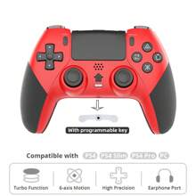 وحدة تحكم لاسلكية ل- PS4 مع زرّي خرائط ، صوت 3.5مم وميزة Turbo ، تحكم بالاستشعار الحركي ، اهتزاز مزدوج ، لوحة ألعاب ل- PS4 ، متوافقة مع PS4 ، جهاز نحيف ، برو