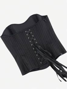 Overbust Corset Top, Pinstripe Shaping Camisole, Strapless Boned Bodice With Side Zipper, Tight Elastic Bandage Bustier For Women To Wear Out, Suitable For Parties - Black - View 6