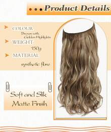 16" 20" Halo Hair Extensions Invisible Wire Hair Extensions With 2 Clips Synthetic Wavy Hairpiece Adjustable Transparent Headband For Women - Màu dương cầm - Xem 2