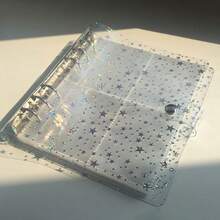 1pc A5 Transparent Star Shining Large Capacity Album, Notebook A5 Universal Shell, Including Shell+25 6-Hole 8-Grid Album Inner Pages - Clear - View 2