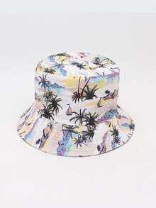 1 件男女通用印花椰子树双面渔夫帽，波西米亚风刺绣夏季沙滩渔夫帽，春夏 - 彩色 - 查看 10