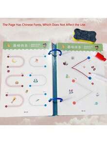 1 Set 32 Pages Reusable Montessori Tracing Workbook With Dry Erase Markers, Thinking & Enlightening Exercise Book For Drawing, Educational Control Of Movement Training. - Multicolor - View 3