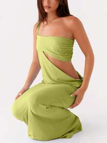 Einfarbiges, elegant-sexy, rückenfrei geschnürtes Maxi-Urlaubskleid