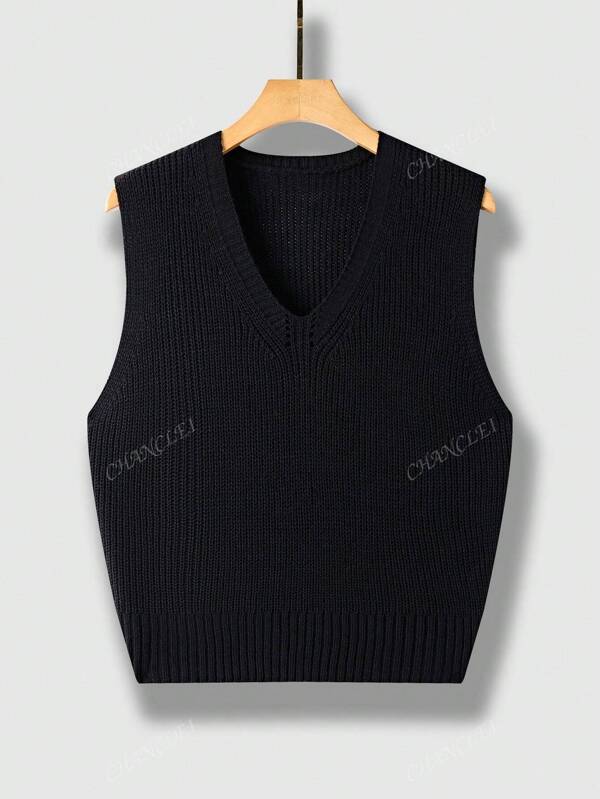 Women's Solid Color V-Neck Loose Sleeveless Knitted Sweater