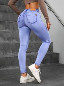 Mujer skinny jeans azules claros - Lavado ligero - Ver 3