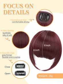 nimoki 刘海发夹刘海合成法式刘海发夹易于使用人造刘海夹式刘海法式刘海带鬓角假发弧形刘海适合日常佩戴 - 間色 - 查看 20