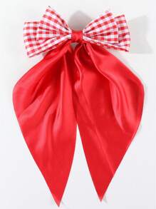 1pc Girls Large Plaid Bow Ribbon Hair Clip Haircomb Hairband Elegant Hair Accessory